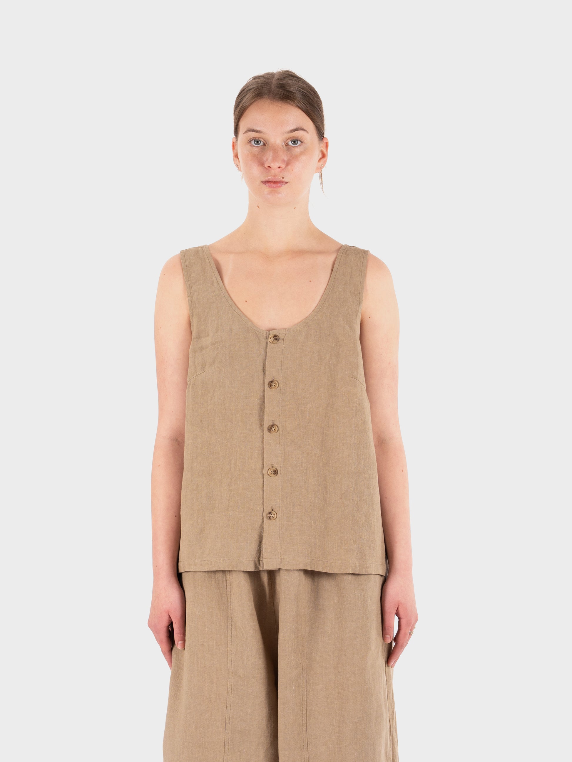 L.F Markey Basic Button Front Tank - Stone