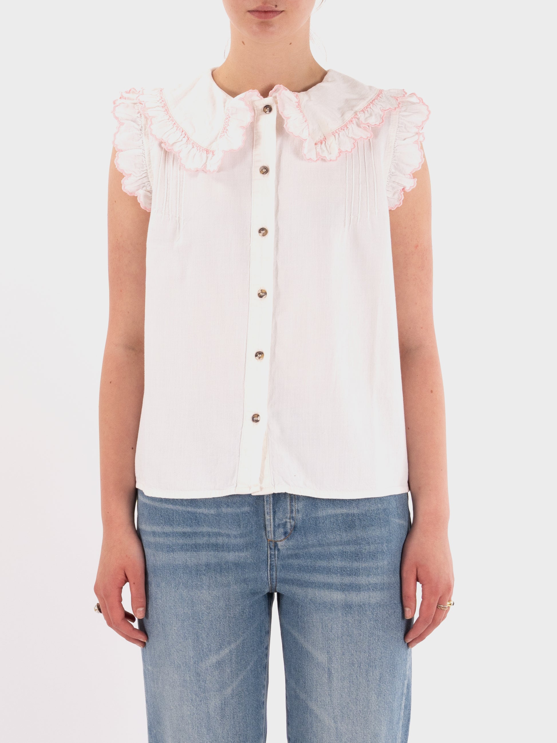 Seventy + Mochi SS Phoebe Blouse - Ecru/Dusty Rose