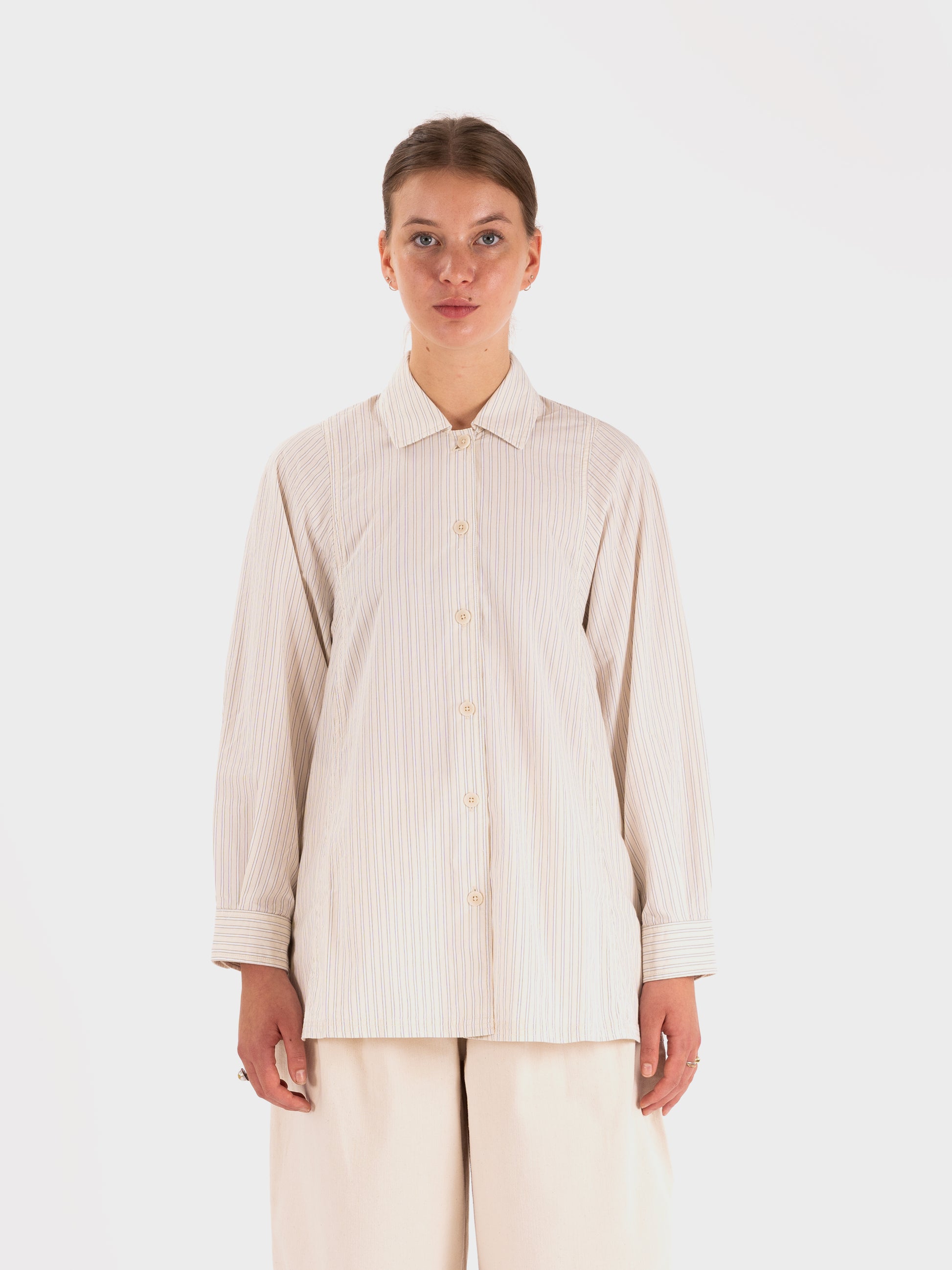 TOAST Dash Stripe Cotton Shirt - Ivory Golden Olive